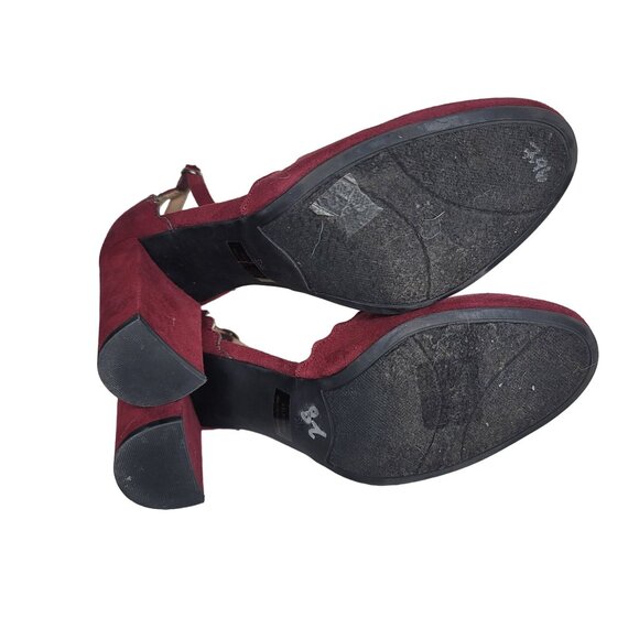 Marc Fisher Burgundy Scalloped Suede Ankle Strap Block Heels 6M - Picture 6 of 8